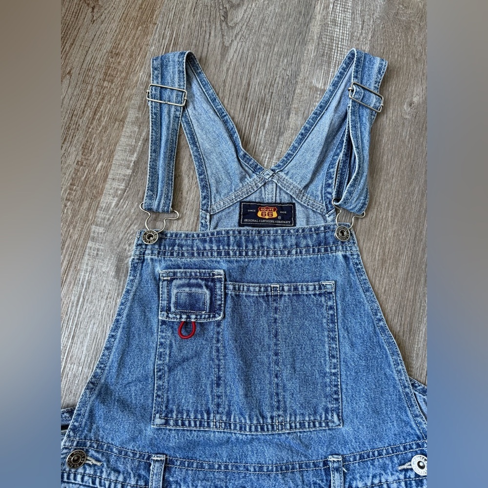VTG Route 66 Denim Overall Skirt Shortalls Jumper Cotton Blue Vintage Size S M - Picture 3 of 9